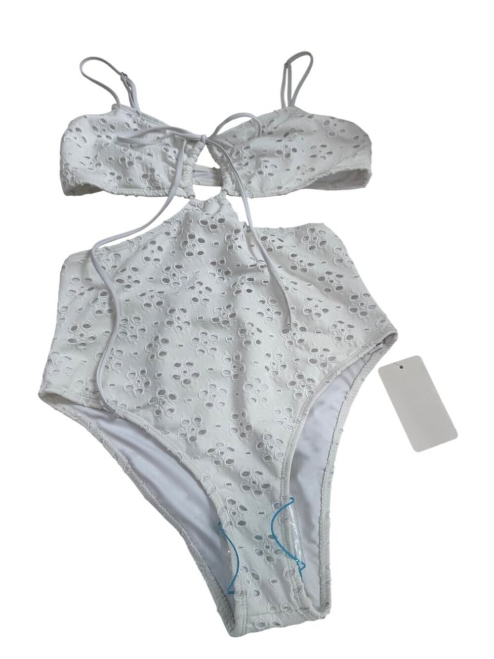 New Topshop Women's Size 8 White Eyelet One Piece Swimsuit